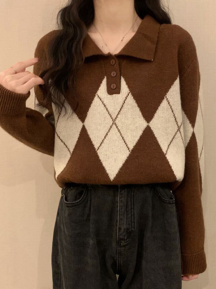 ⭐︎希少⭐︎新品未使用　CHANEL アーガイル模様 セーター サイズ38 着るだけでムード感漂う万能アイテム ポロカラーアーガイル柄