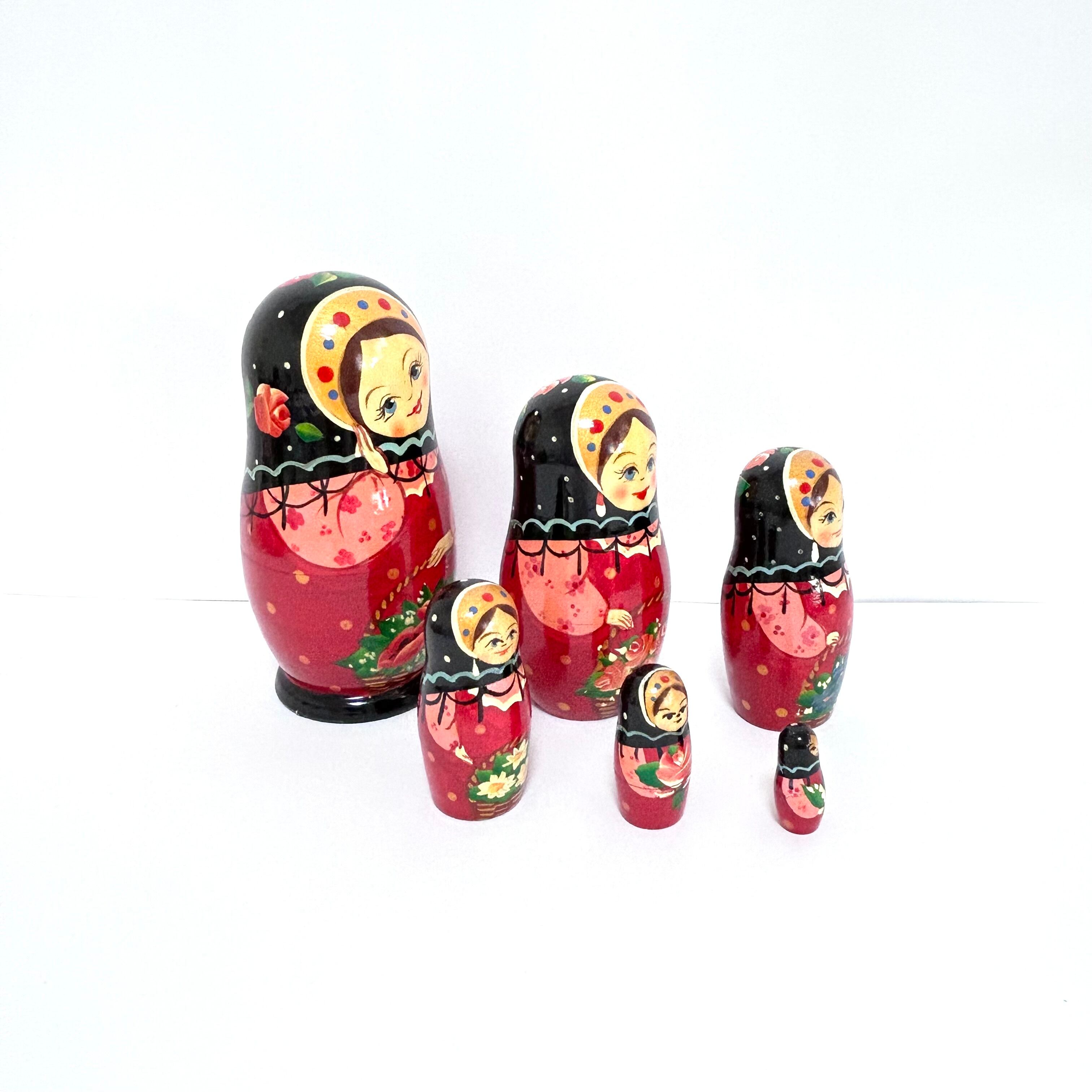 フラワー マトリョーシカ 13cm 6ピース ロシア製 セミョーノフ