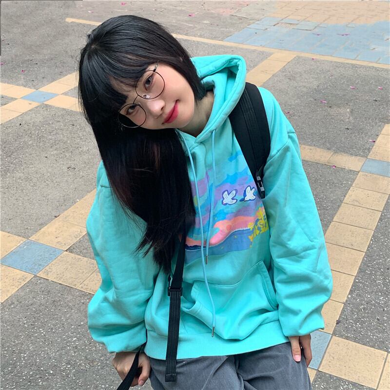 スタイルルーズフードセーター ジャケット プリントカジュアルロング 長袖 ケッペル66471668902