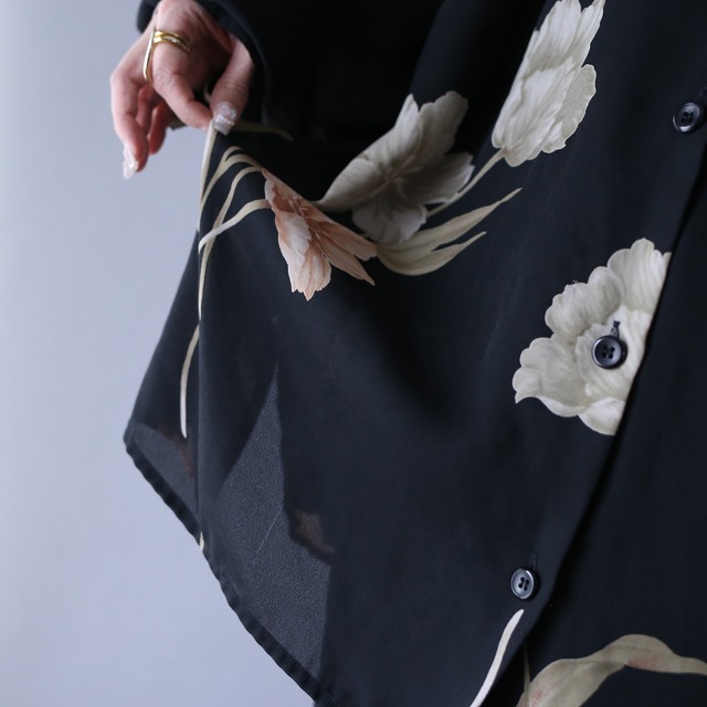 flower art full pattern over silhouette see-through shirt