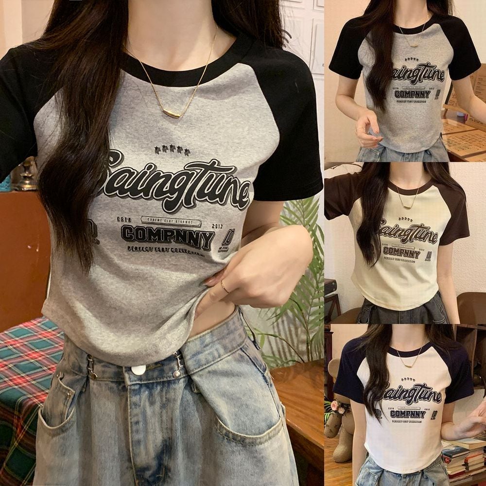 2000ARCHIVES★韓国★人気★CONTOUR T 3色 半袖Tシャツ Tシャツ ラグランスリーブ ショート丈 スリムフィット 半袖