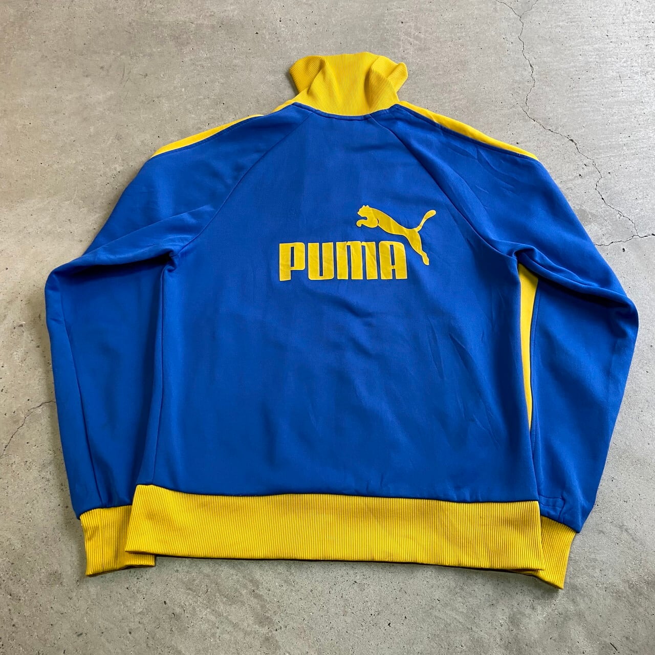 00年代 ヴィンテージ puma プーマ トラックジャケット ジャージ メンズM バックプリント 古着 00S ヴィンテージ ビンテージ  ブルー×イエロー 青 黄【ジャージ・トラックジャケット】 | cave 古着屋【公式】古着通販サイト