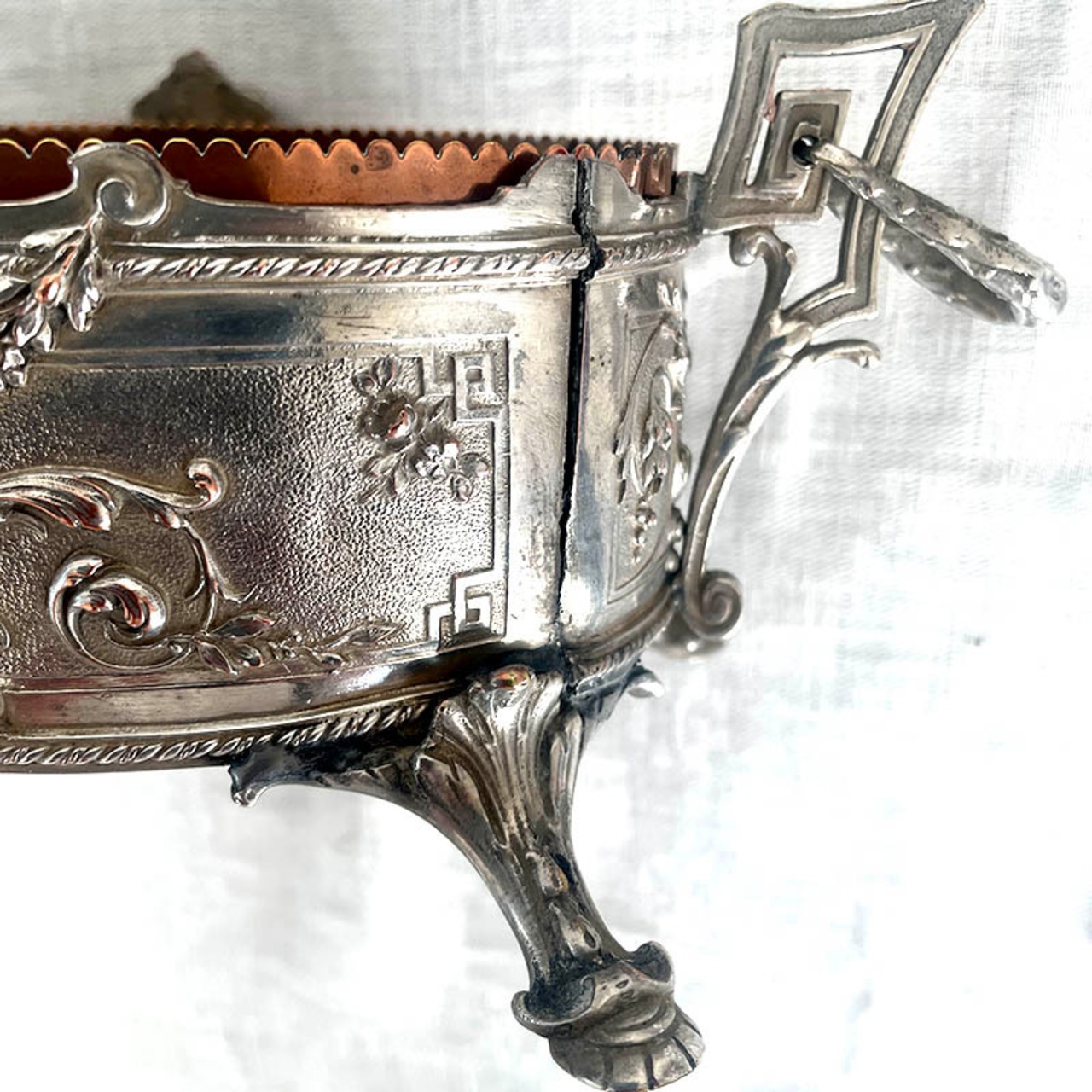 ジャルディニエール　銅製トレー付き　鉢カバー　花器　脚付き小物入れ　 12otdn10