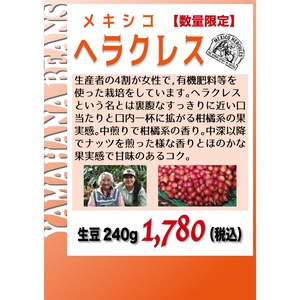 【数量限定】メキシコ ヘラクレス　生豆240gを焙煎