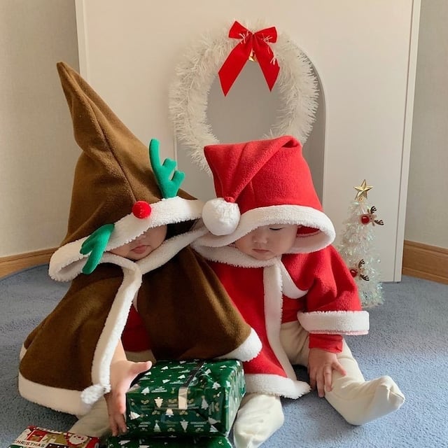【BABY】クリスマス可愛いボアポンチョ