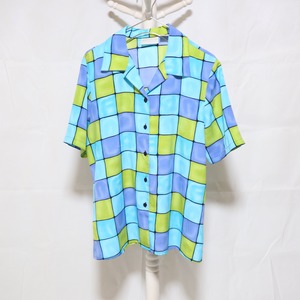 Block Pattern Short Sleeve Shirt Light Blue