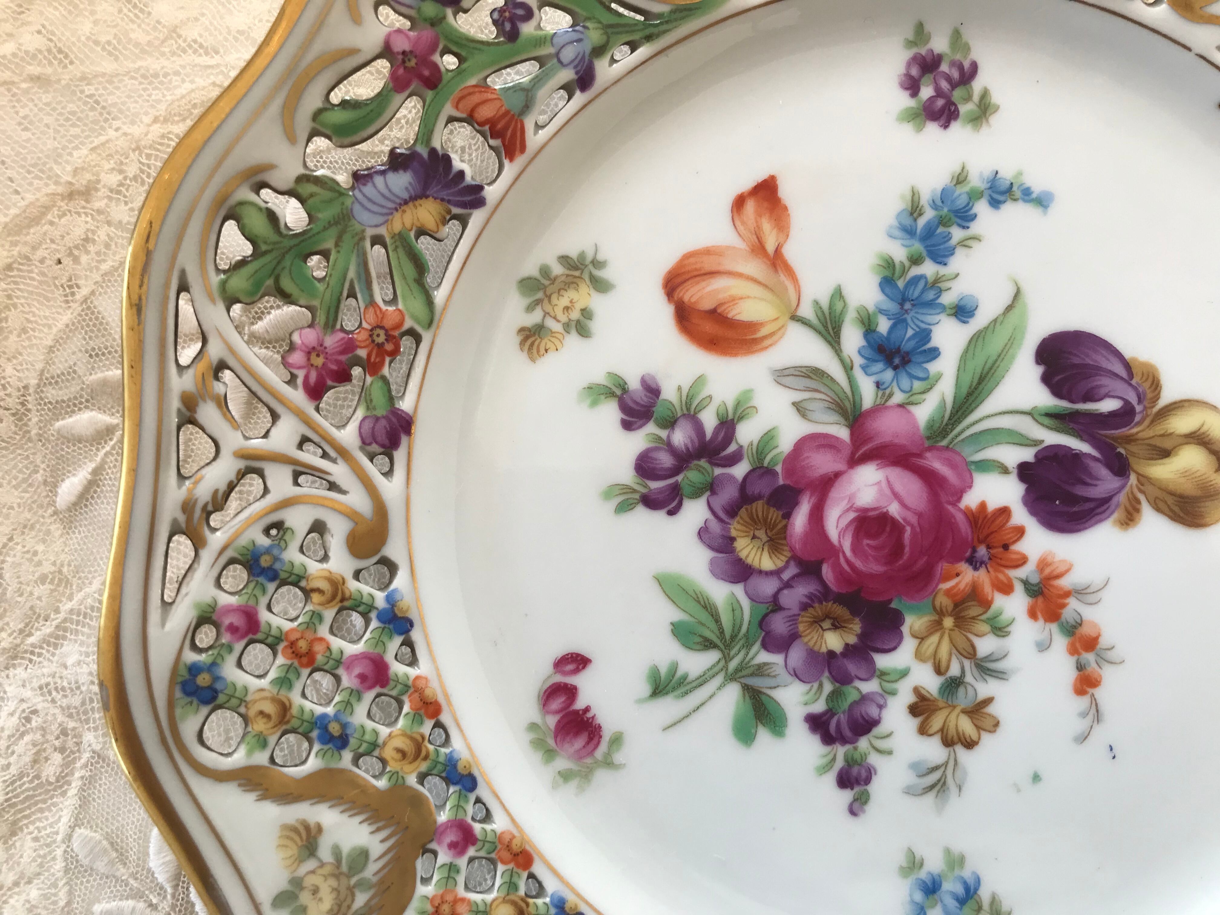 【貴重・美品】ドレスデン　飾り皿　プレート　アンティーク ドレスデン 透かし飾り絵皿 | AntiqueRose