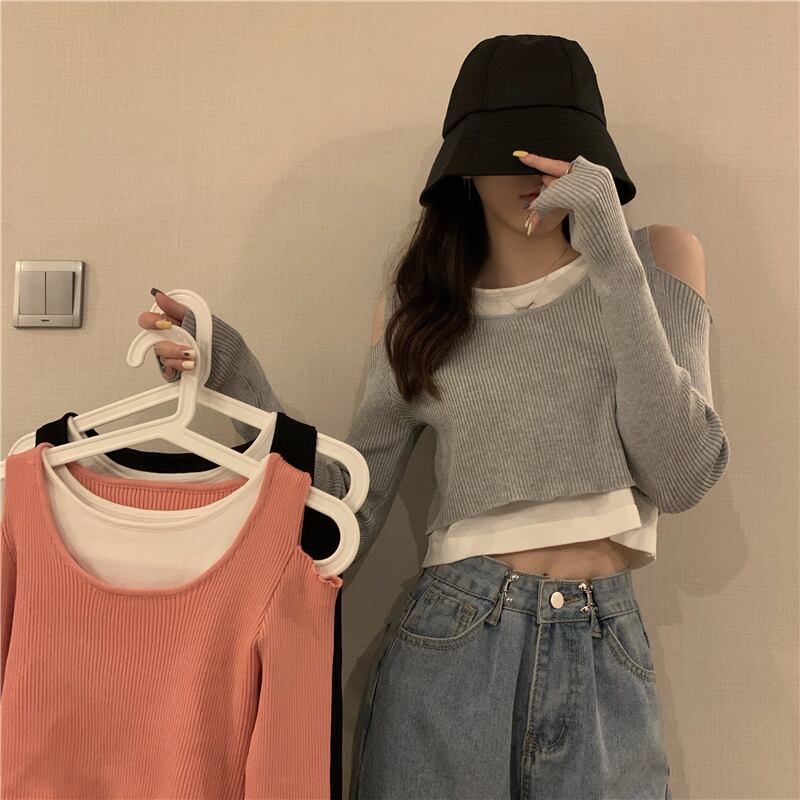 ニットセーター スプリングオータムスリムストラップレスショートトップス ロング 春物 秋物 1号婦人12464448814