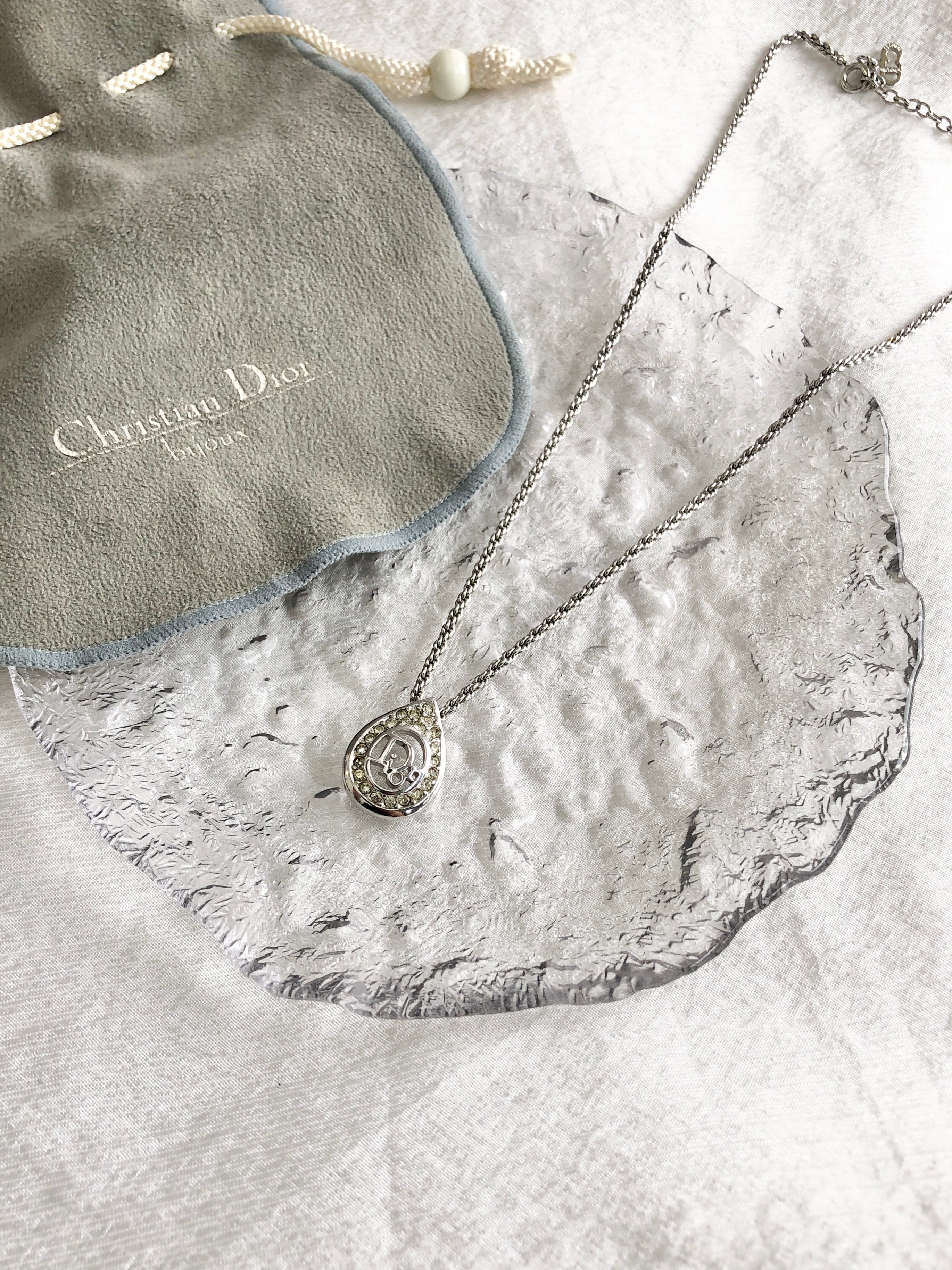 Christian Dior クリスチャン ディオール ネックレス シルバー ロゴ ストーン vintage ヴィンテージ オールド p8mj87