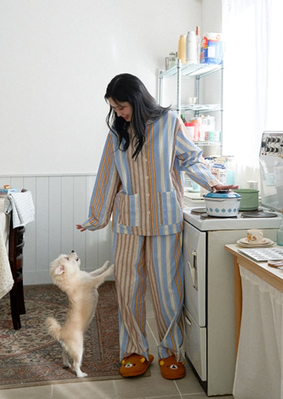 Human/予約【noutti】POPPY STRIPE PAJAMA（SKY BLUE & BEIGE）