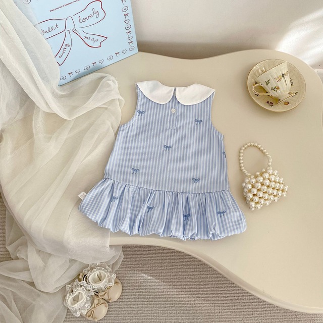 【BABY】リボンストライプ刺繍ノースリーブワンピース - 8