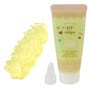【在庫処分】MYmama デコ ホイップ 50g クリア ラメ マイホイップ 絞り口 付き キラキラ 透明 推し活 キーホルダー デコ (イエローソーダ)