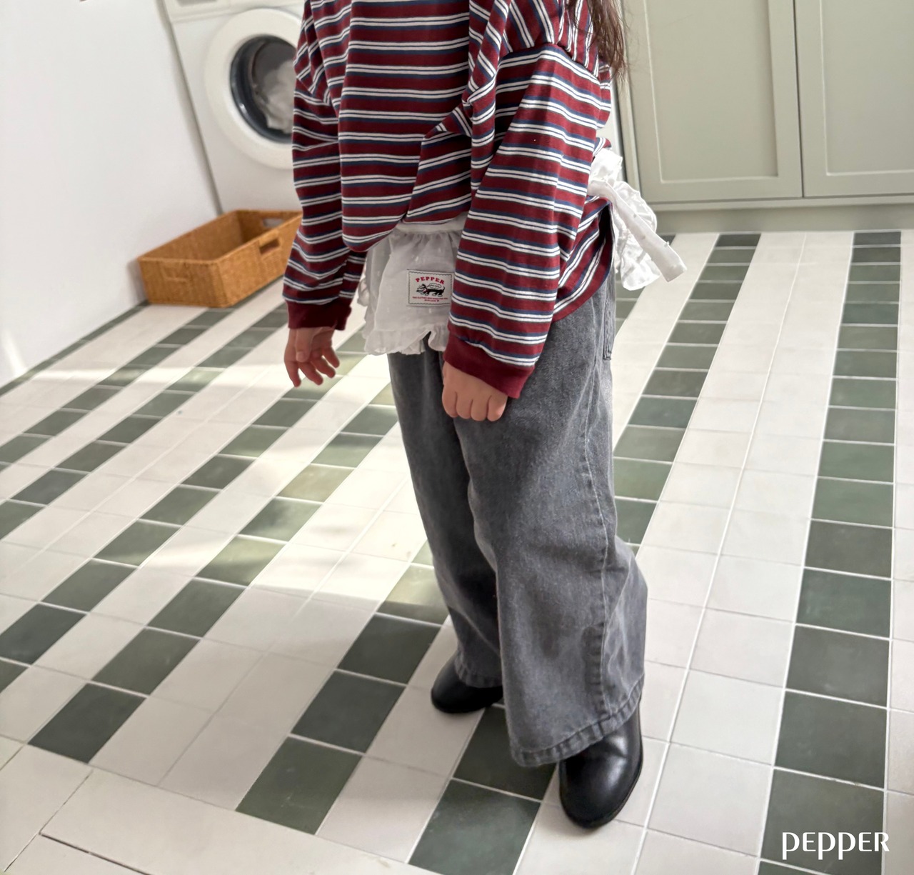 PEPPER 26/SP(Mom) Pepper-speckled striped T-shirt