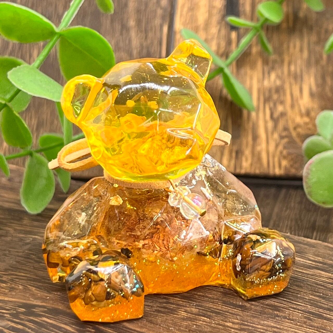 こぐまのオルゴナイト シトリン&タイガーアイ 首飾り付き