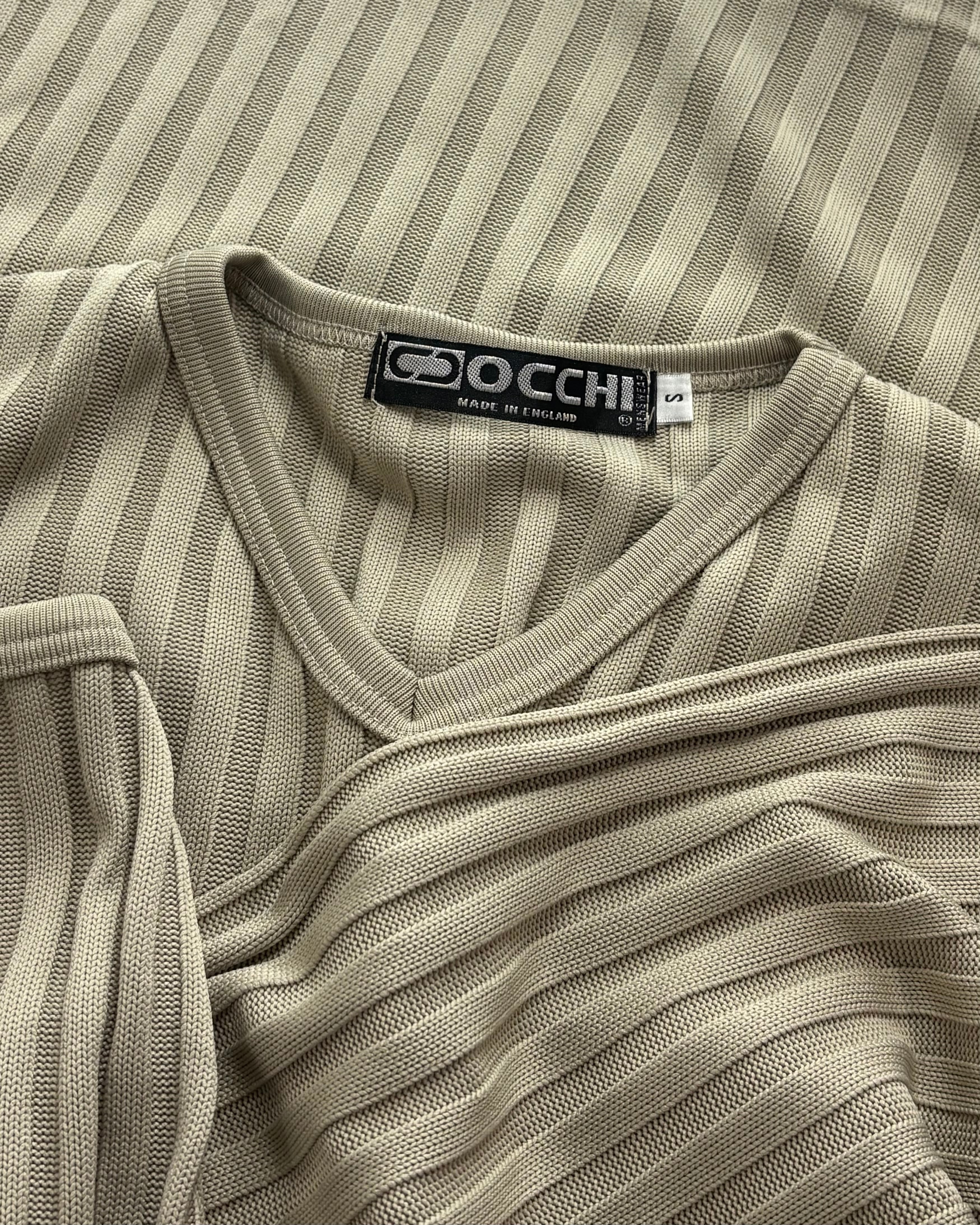 90s OCCHI Rib Knit V-Neck Cut-sew ENGLAND製