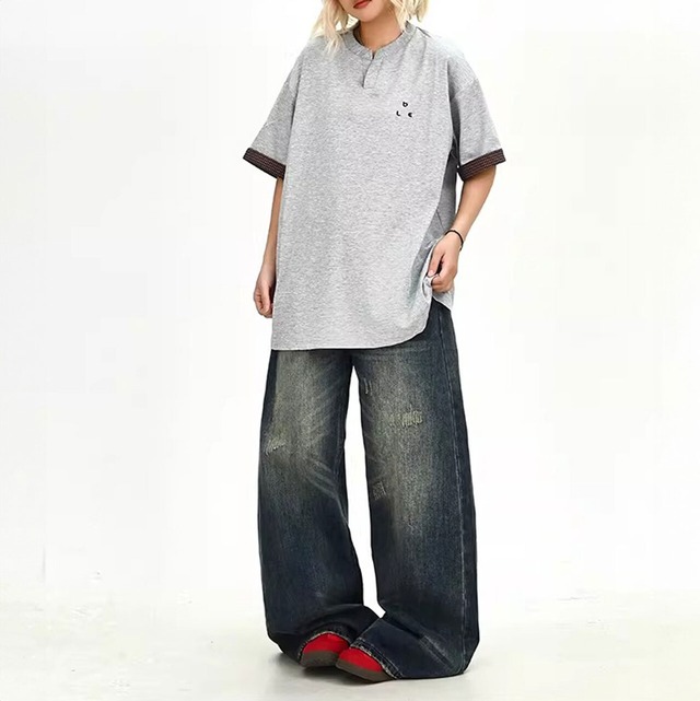 ミニマルロゴアクセントスキッパーデザインTシャツ 2col   R02143