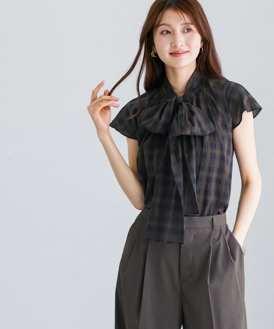 SALE 20％OFF】【 コットン100％ 】 シアーチェック・ リボンボウタイ