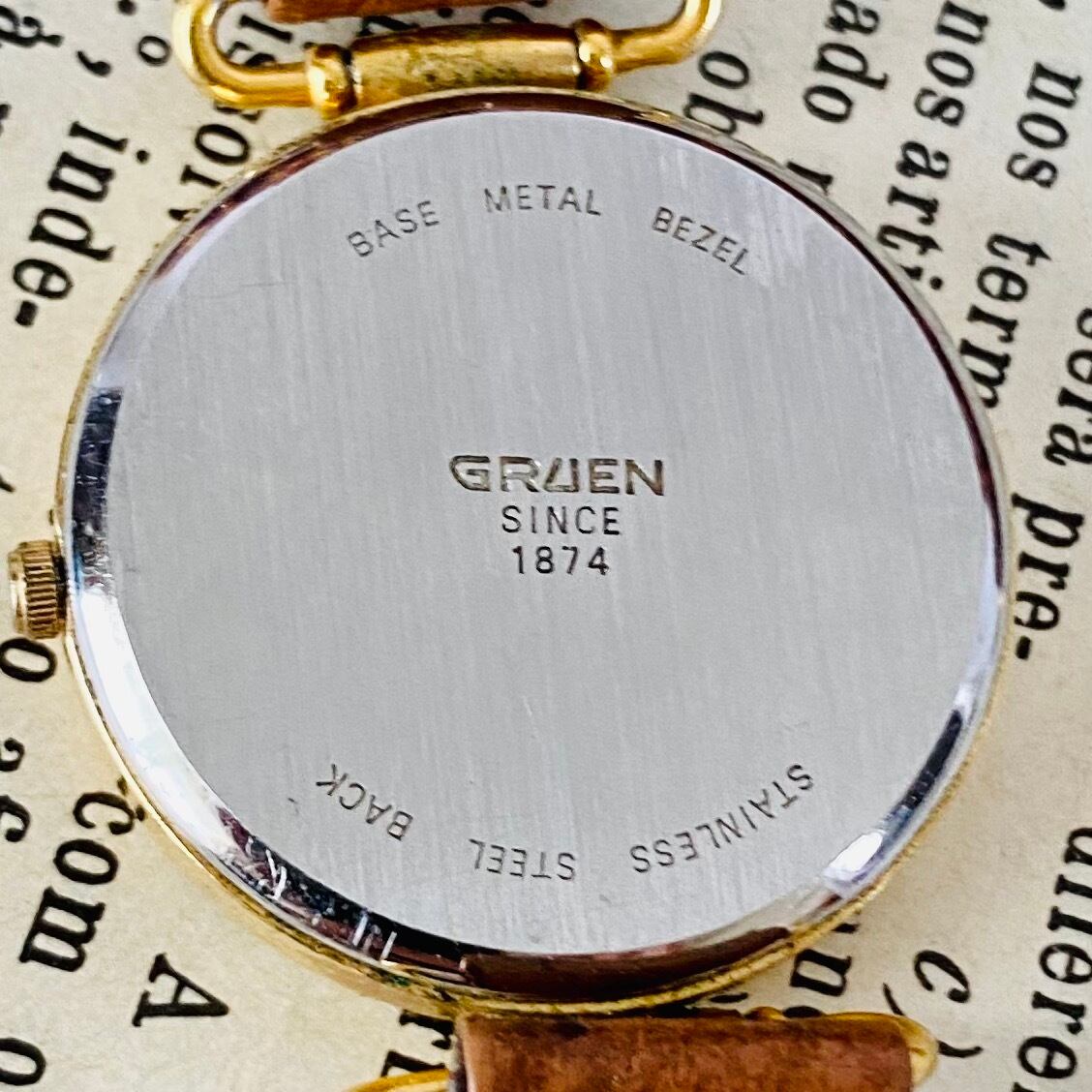 【高級時計グリュエン】Gruen クォーツ デイト 腕時計 レディース ビンテージ ブレスレット カクテル ウォッチ クリスタル
