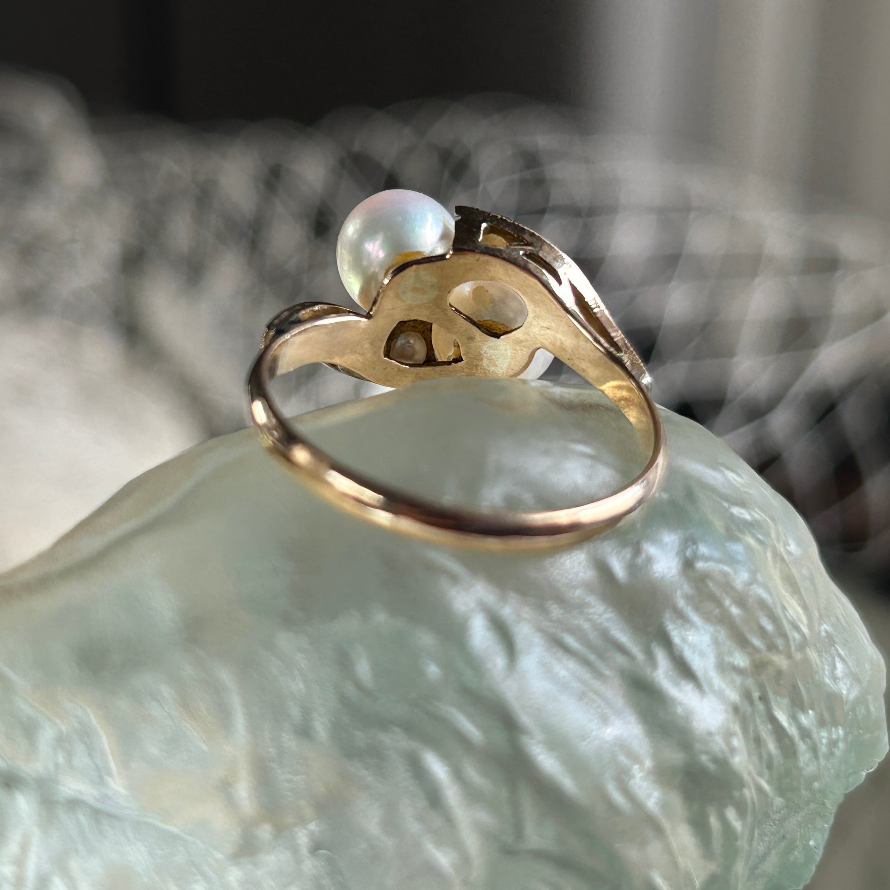 ヴィンテージ　18金美珠アコヤと芥子のトワエモアリング