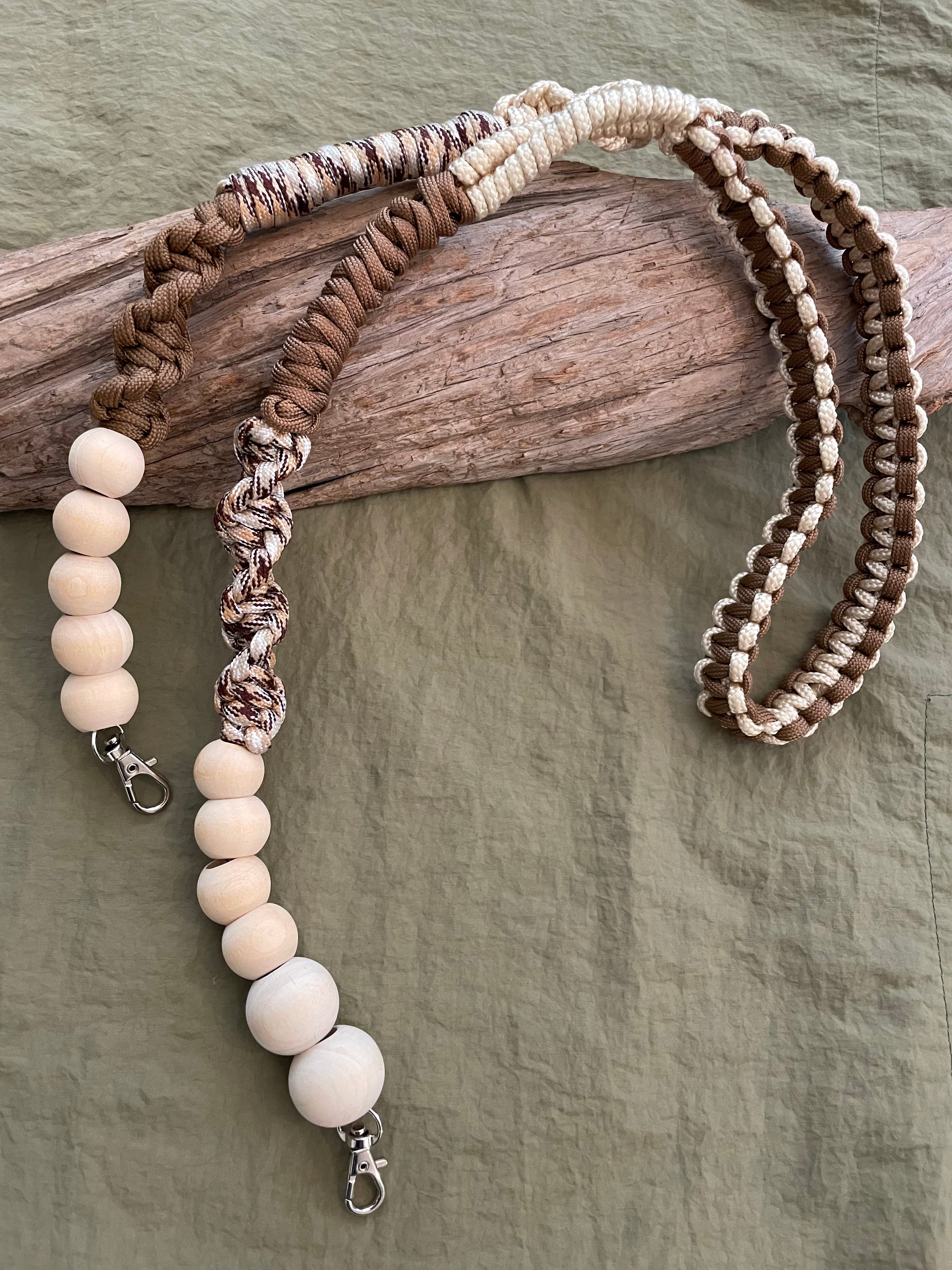 Wood ballとパラコードのストラップ 金具シルバー beige mix new | PAY ID