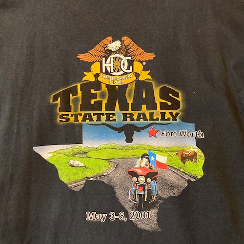 00s H.O.G. Texas State Rally 2001 ヘンリーネックTシャツ USA製 ヴィンテージ ハーレーダビッドソンブラック XL バイクイベント半袖