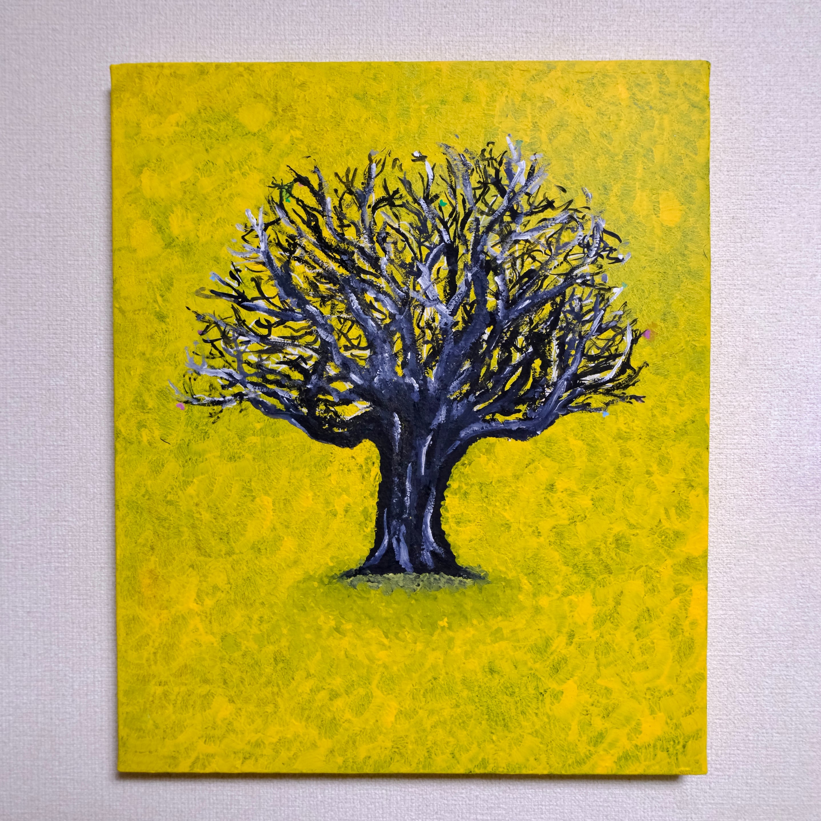 原画「夏の夕方の曇り空の下の公園」F8・油彩画 夏の海」