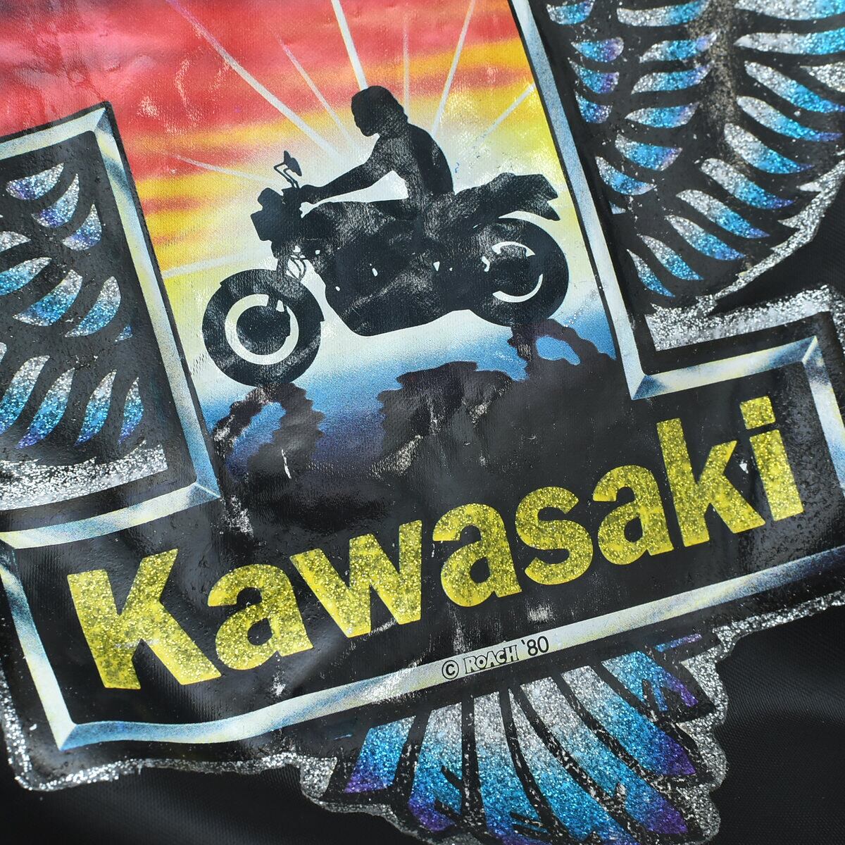 80's Kawasaki iron print nylo satin jkt | 古着屋 grin days memory