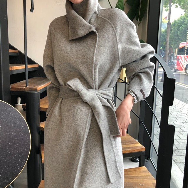 チェスターコート レディース 冬 チェスターコート ロング ガウンコート ローブコート ウエストマーク ハイネック アウター 長袖 ボタン付き グレー アプリコット 無地 シンプル ナチュラル 着回し 通勤 冬 秋冬 Hr904 Raxia ラクシア