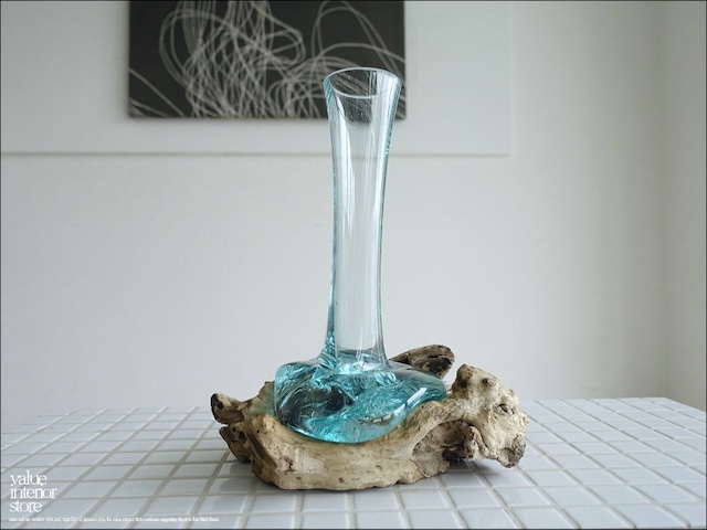硝子フラワーベースSin 花瓶 プリミティブガラスベース 手作り 一輪挿し 一点物 ハンドメイド 無垢材 自然な様