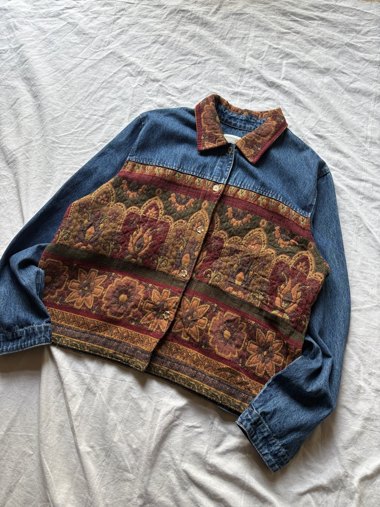 Artistic Pattern Tapestry Denim Jacket