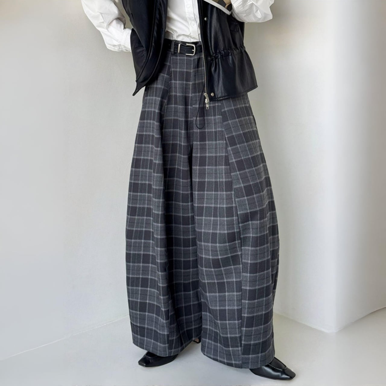 グレンチェックルーズワイドパンツ A01821