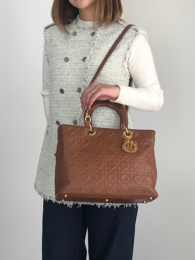 Christian Dior クリスチャン ディオール レディディオール ショルダーバッグ ブラウン カナージュ レザー 2WAY vintage ヴィンテージ オールド 8c3nvp