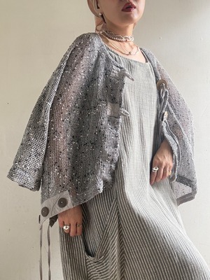 80-90s Mesh Design Collarless Jacket