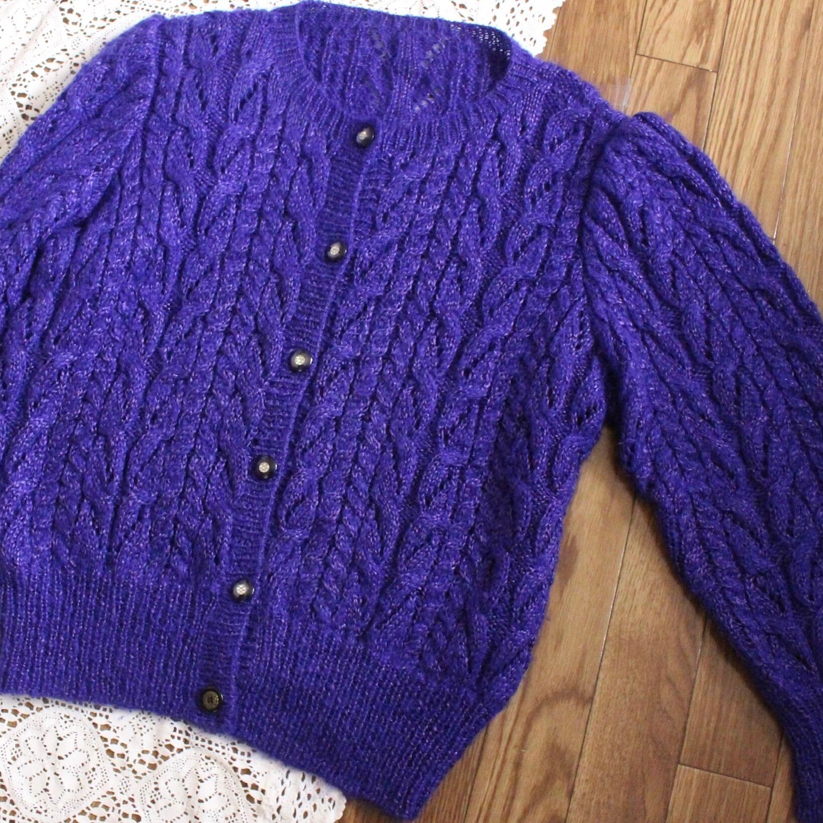 ハンドニットカーディガン パープル
