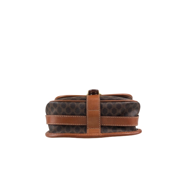 CELINE セリーヌ マカダム ショルダーバッグ ブラウン ブラゾン型押し フロントバックル PVC レザー vintage ヴィンテージ オールド v3jfnr