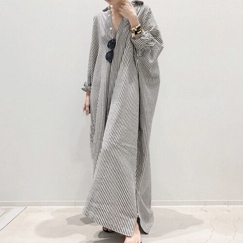 2022年春夏新作 ロングワンピ ワンピース シャツワンピ マキシワンピ 体型カバー スタイリッシュ