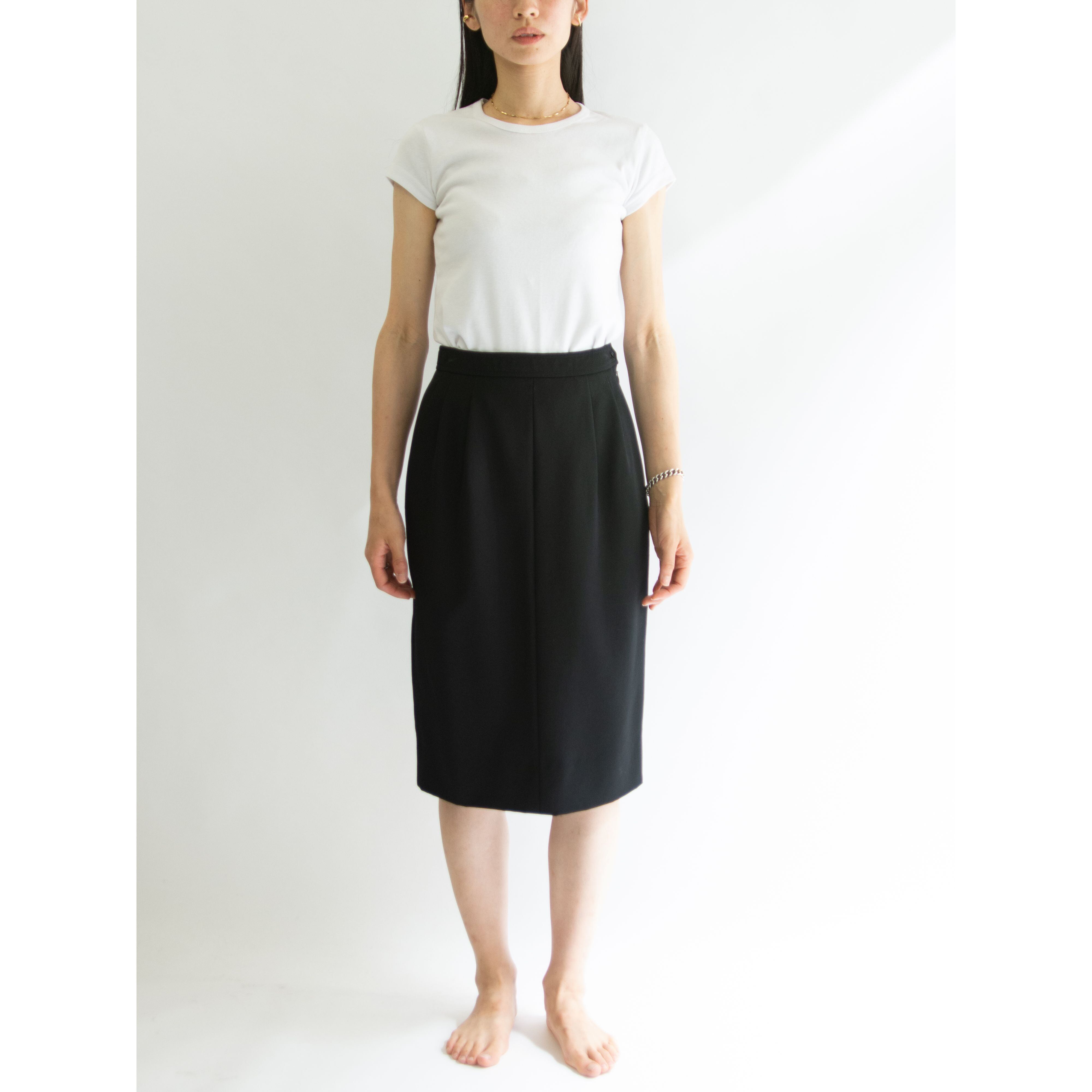 【YVES SAINT LAURENT rive gauche】Made in France 100% Wool 2Tuck Skirt(イヴサンローラン リブ ゴーシュ フランス製 ツータック ウールスカート)