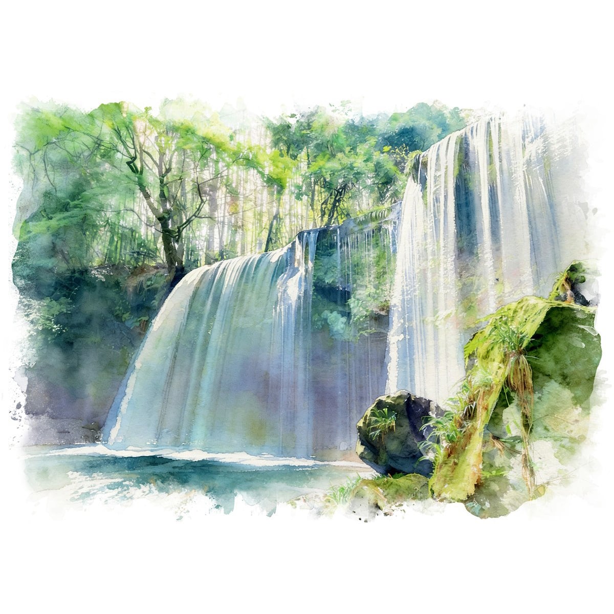 滝の風景 油彩画 フレーム付き 絵画 日本 熊本県阿蘇 鍋ヶ滝の風景 インテリアアート額付き 水彩画
