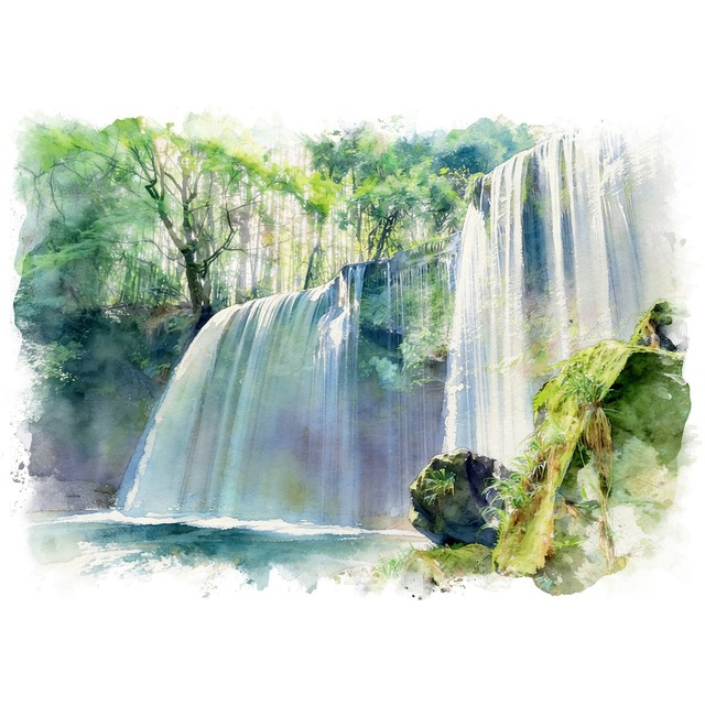 絵画 日本 熊本県阿蘇 鍋ヶ滝の風景 インテリアアート額付き 水彩画・油絵風 WAT0034