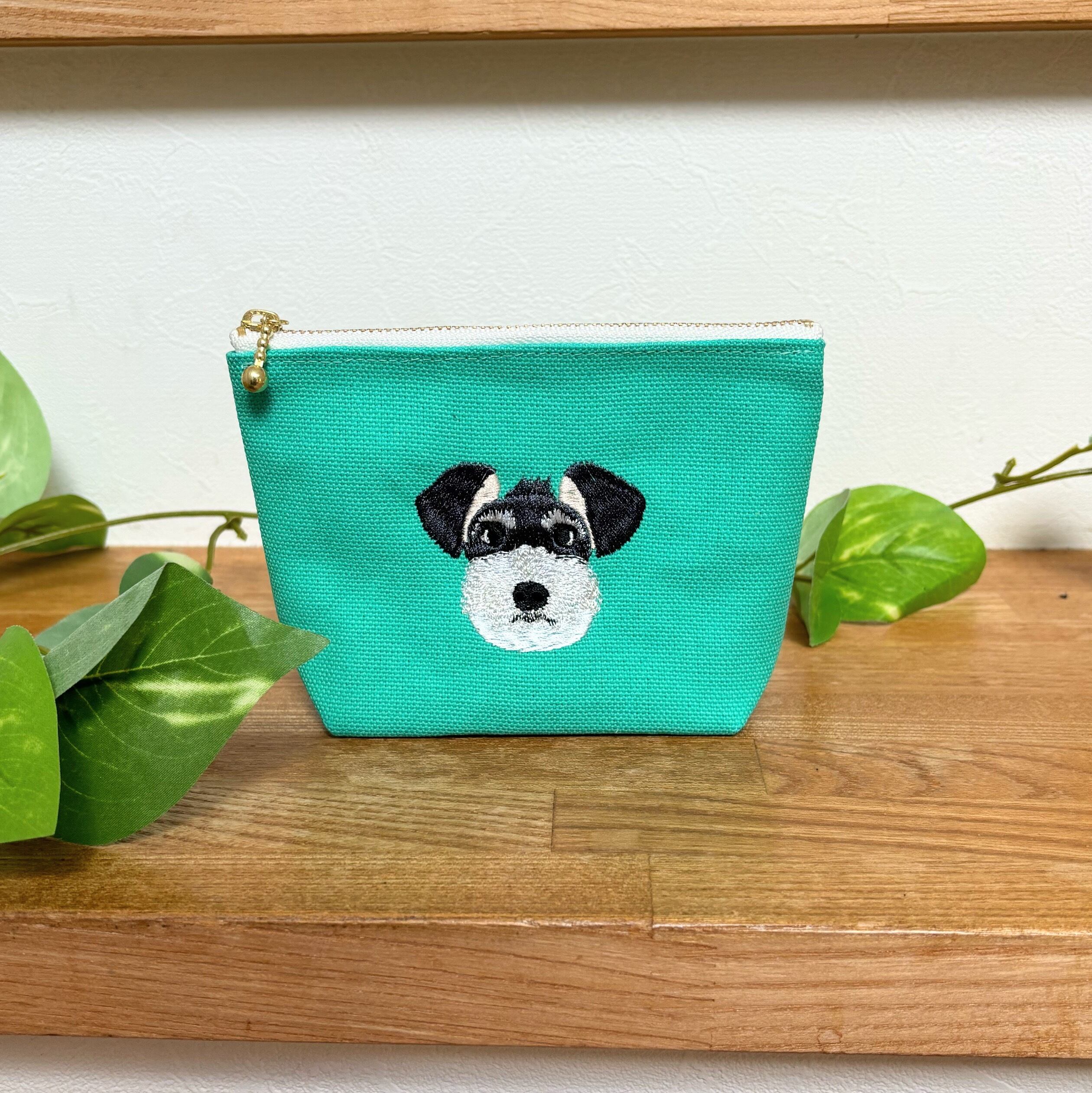 刺繍ポーチ〈シュナウザー/ブルー・ミント〉 | LimaLima〜海辺の手しごと