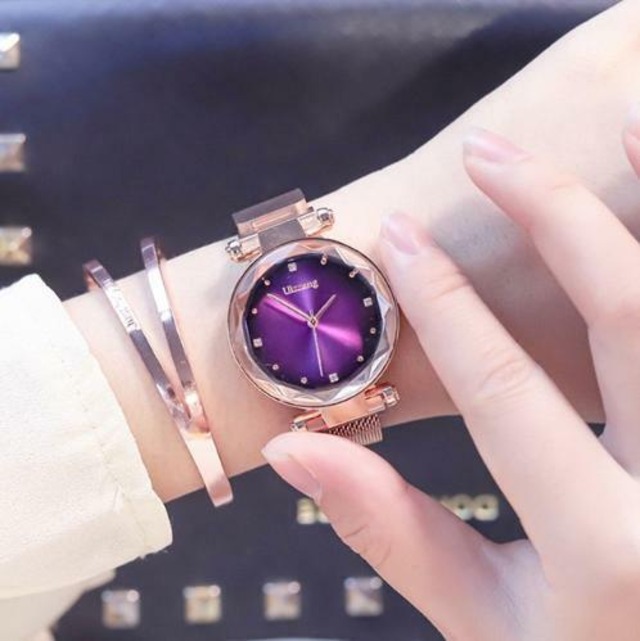レディース　腕時計　パープル　紫　ローズゴールド　マグネットの留め金　クォーツ時計　ステンレススチール　メッシュ　リストウォッチ　高級　Trendy-36-rose-purple