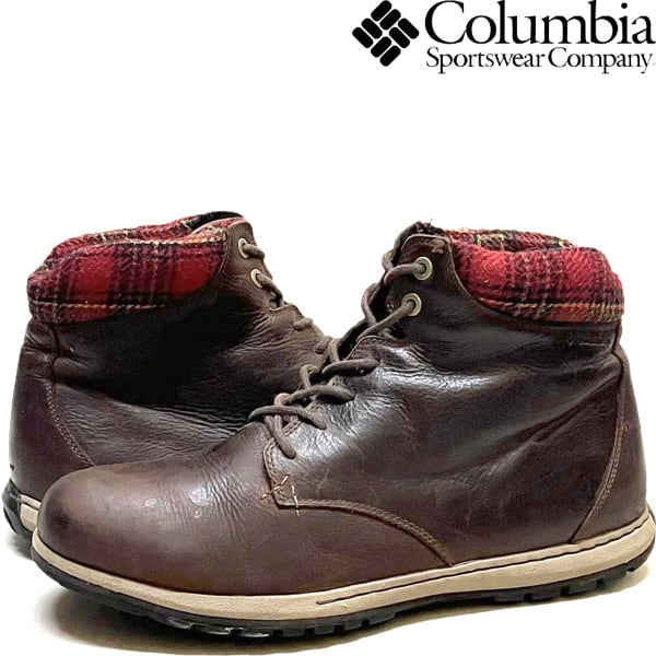 1点物◇コロンビア茶チェック裏地レザーブーツ古着12メンズ30