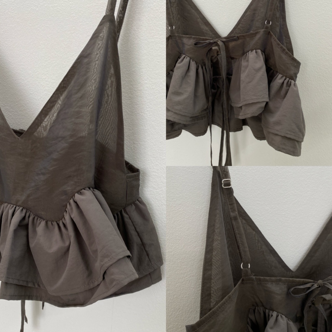 異素材ペプラムキャミビスチェ/チャコール