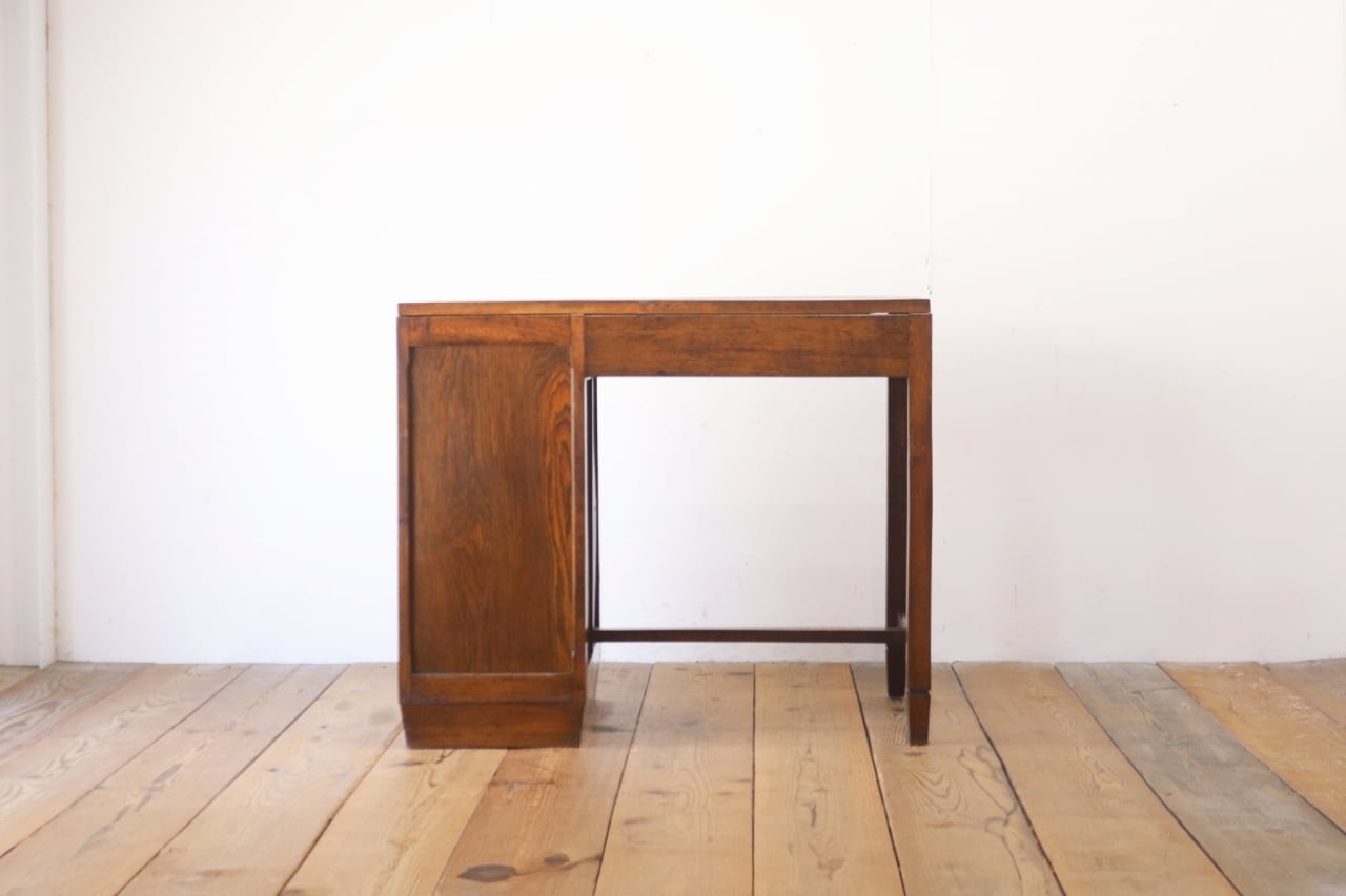 レトロ 片袖デスク 机 書斎 作業台 引き出し 抽斗 5杯 木製 古道具