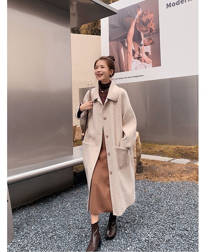 ベージュ ダブルブレスト ロングコート 大特価グレージュ グレー系