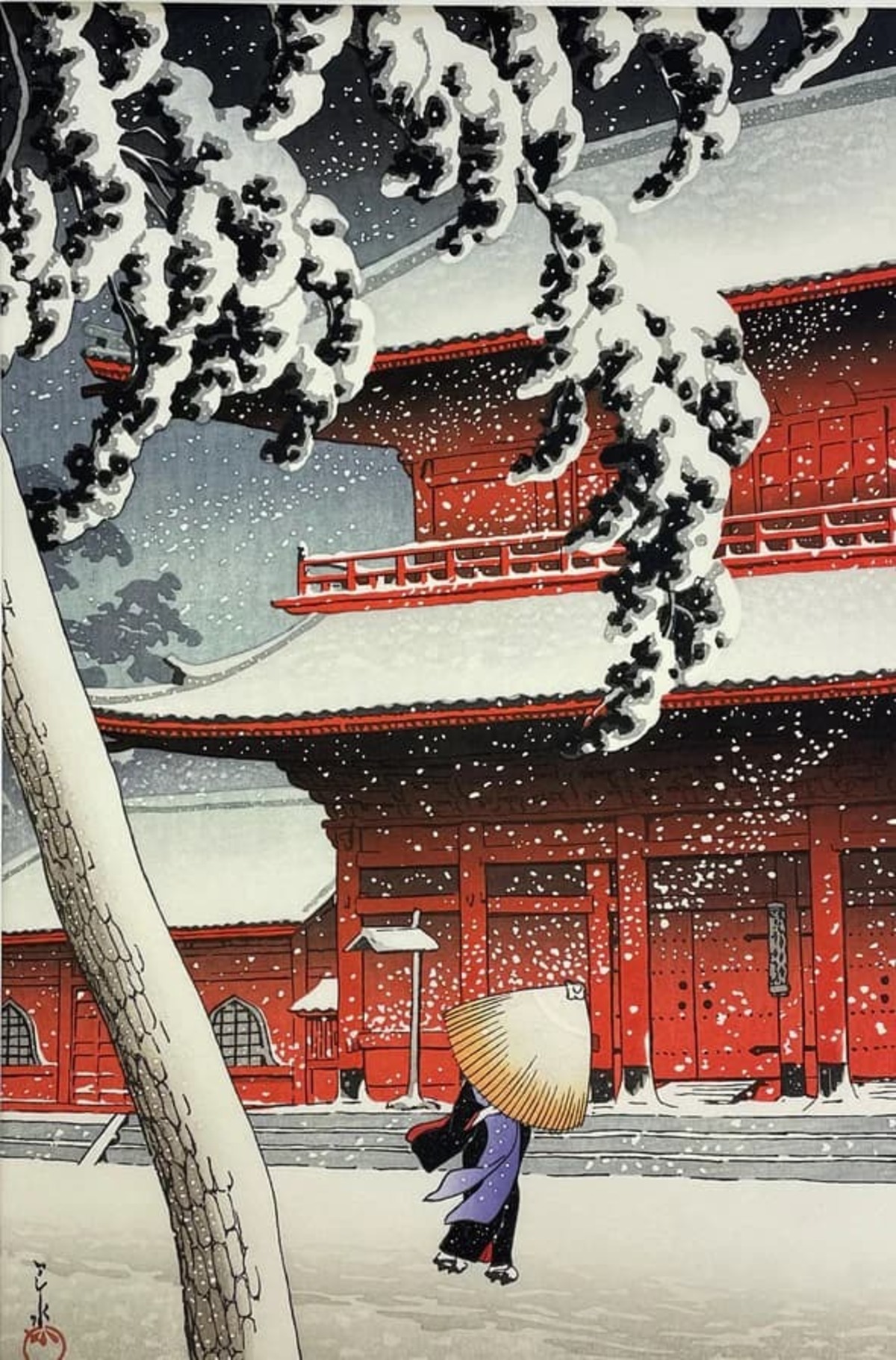 木版画 新版画 川瀬巴水 東京二十景 芝増上寺 | 東京工芸館 - 木版画や 