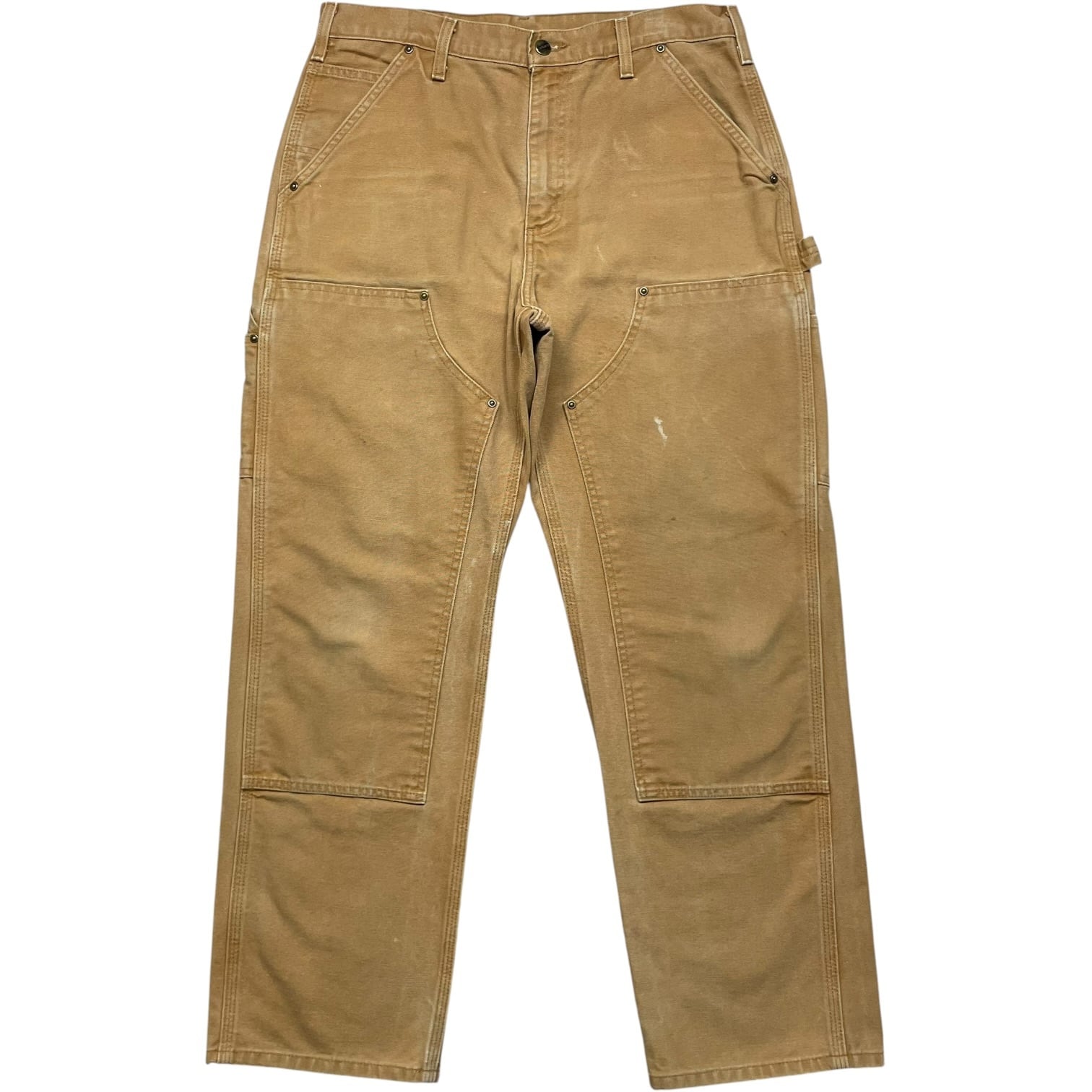 《実寸W33L29》Carhartt カーハート ダブルニー ワークパンツ ペインターパンツ フェード ペイント 革パッチ ベージュ no.10222