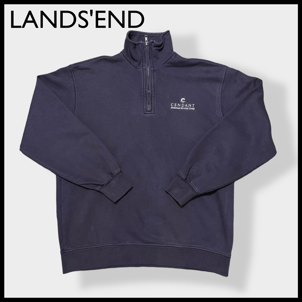【LANDS'END】トルコ製 企業系 ロゴ ハーフジップ スウェット プルオーバー ワンポイント 刺繍 企業ロゴ CENDANT ランズエンド L相当 US古着