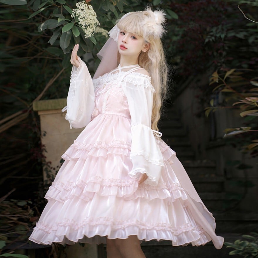 夢かわいい 甘ロリ ジャンパースカート ふわふわ ケーキスカート