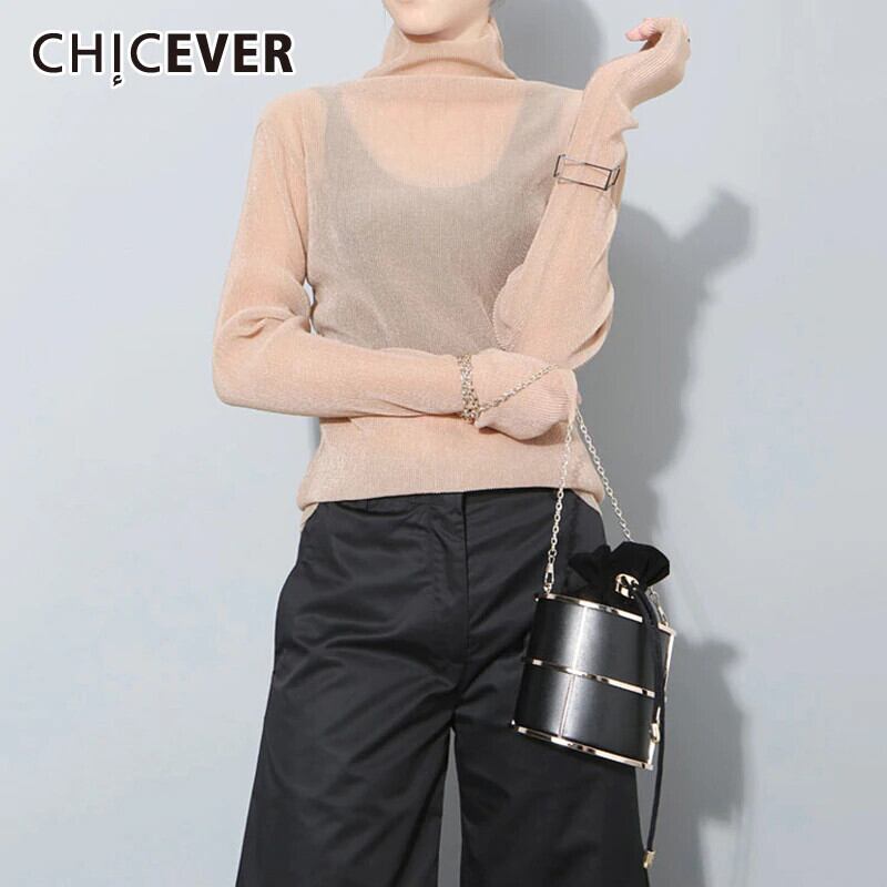 CHICEVERニットTシャツレディースタートルネック長袖プルオーバールーズTシャツ2020秋 ロング オータム 秋物 6base577181582277